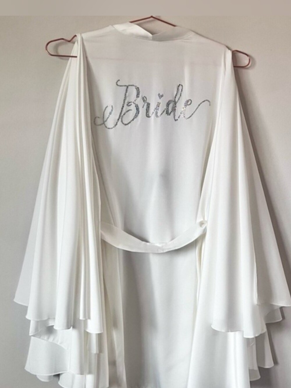Ivory White Bride Robe with Rhinestone Embellishment - Picture 6 of 8